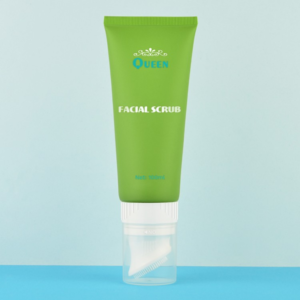 face scrub squeeze tube with brush applicator, the tube printed on words "face scrub"
