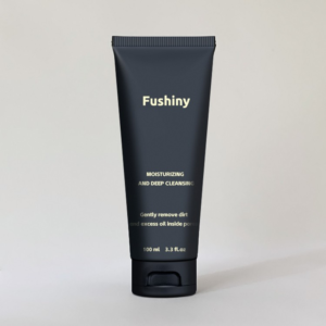 matte black cosmetic tube with flip cap printed "fushiny" and "moisturizing mask"